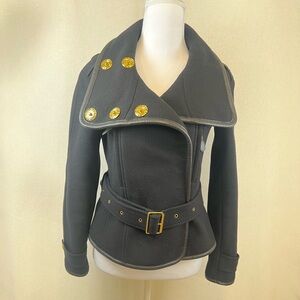 Burberry Brit Black Wool-Blend Peacoat with Gold Hardware, size 4